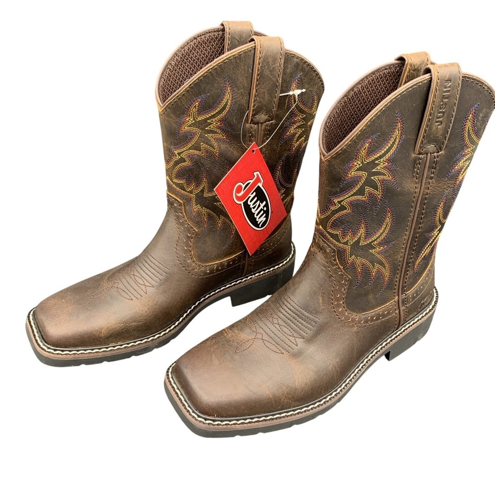 Justin  Western Boots Kids Brown Leather Cowboy J-Flex Comfort‎ 3.5 D SK4681